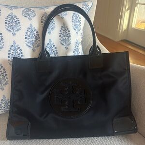 Tory Burch small Ella black patent tote